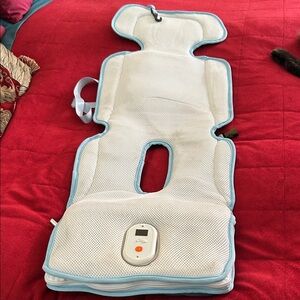 seat cooling mat and cool air. Rechargeable. Provides cooling comfort.